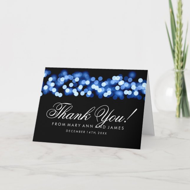 Carte De Remerciements Mariage "Merci" Bleu Glam Hollywood (Devant)