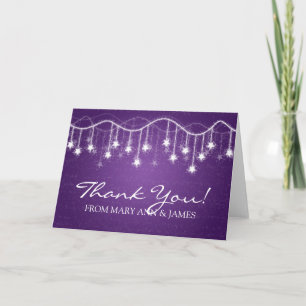 Carte De Remerciements Mariage "Merci" Étoiles Brillantes Violet