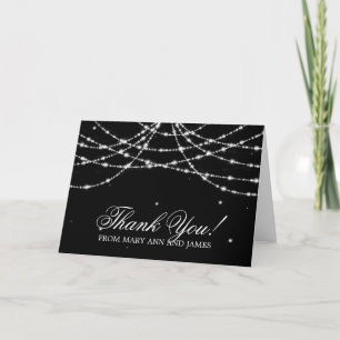 Carte De Remerciements Mariage « Merci » guirlande scintillante noire