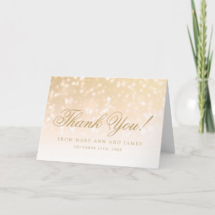 Carte De Remerciements Mariage "Merci" Lumières dorées Bokeh scintillante