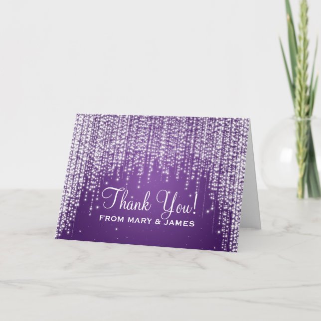 Carte De Remerciements Mariage "Merci" Nuit Dazzle Violet (Devant)
