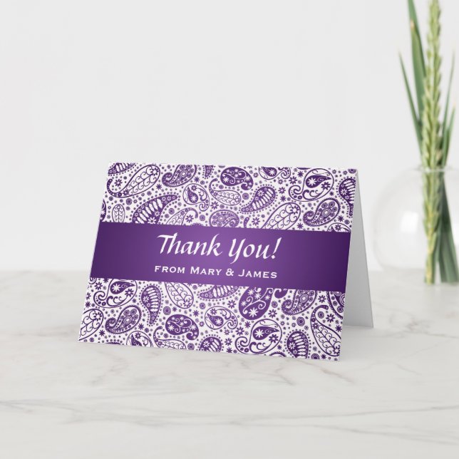Carte De Remerciements Mariage "Merci" Paisley Motif Purple (Devant)