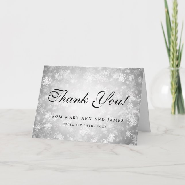 Carte De Remerciements Mariage "Merci" Silver Winter Wonderland (Devant)