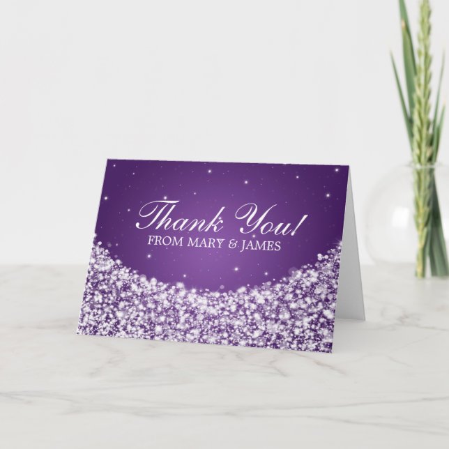 Carte De Remerciements Mariage "Merci" Star Sparkle Violet (Devant)
