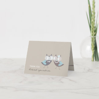Carte De Remerciements Mariage Mignon Fantaisiste Chouettes Brun Bleu Mer