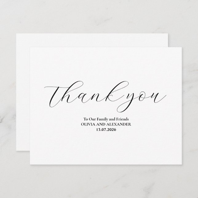 Carte de remerciements Mariage minimal (Devant / Derrière)