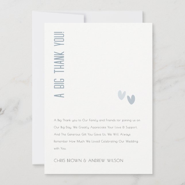 Carte De Remerciements Mariage minimal Pastel Dusky Blue Hearts (Devant)