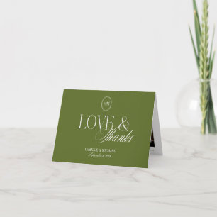 Carte De Remerciements Mariage minimaliste 3 photos vert olive plié