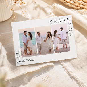 Carte De Remerciements Mariage minimaliste à trois photos en collage