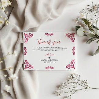 Carte De Remerciements Mariage minimaliste aux motifs floraux rouges de T