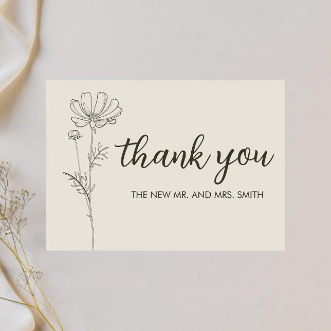Carte De Remerciements Mariage minimaliste beige (Minimalist Beige Monogram Wedding Thank you Card)
