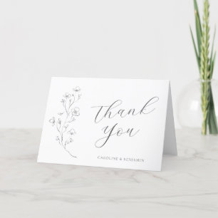 Carte De Remerciements Mariage minimaliste Boho noir blanc Floral Art