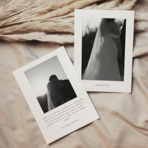 Carte De Remerciements Mariage Minimaliste Classique 2-Photos Noir & Blan