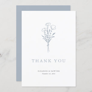 Carte De Remerciements Mariage minimaliste de bouquet floral bleu Dusty