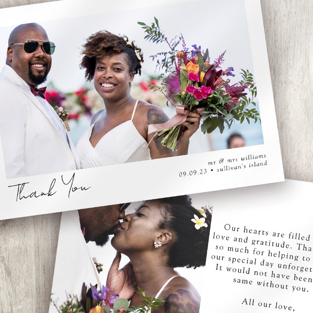 Carte De Remerciements Mariage minimaliste de calligraphie photo (Créateur téléchargé)