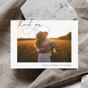 Carte De Remerciements Mariage minimaliste de photo de script chic