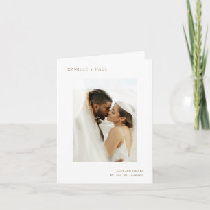 Carte De Remerciements Mariage minimaliste de photo or élégant