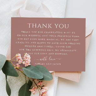 Carte De Remerciements Mariage minimaliste de typographie mauve / rose po