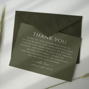 Carte De Remerciements Mariage minimaliste de typographie vert olive fonc