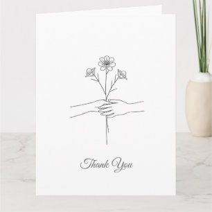 Carte De Remerciements Mariage Minimaliste Dessin au Trait Mains & Fleurs