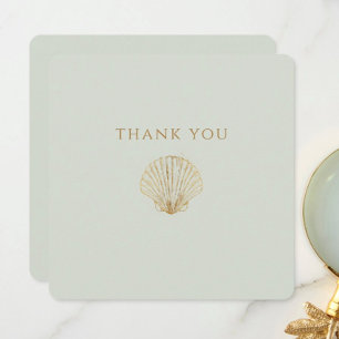 Carte De Remerciements Mariage Minimaliste Doré Coquillage Sage Muet
