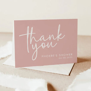 Carte De Remerciements Mariage Minimaliste Écriture Rose Poussiéreuse Pli