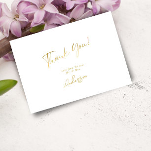 Carte De Remerciements Mariage Minimaliste Élégant Blanc & Or à l'Ecritur