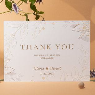 Carte De Remerciements Mariage minimaliste Golden Floral élégant