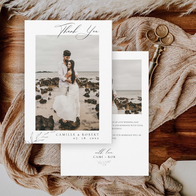 Carte De Remerciements Mariage minimaliste moderne de calligraphie noir/b (Créateur téléchargé)