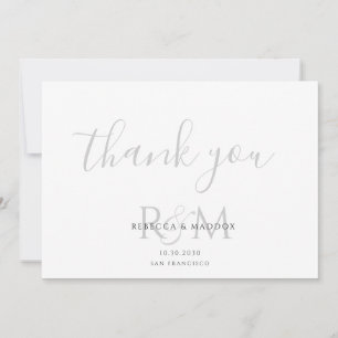 Carte De Remerciements Mariage minimaliste moderne gris monogramme