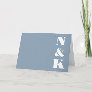 Carte De Remerciements Mariage Minimaliste Moderne Monogramme Bleu Poussi