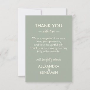 Carte De Remerciements Mariage minimaliste moderne   Vert sauge intempore