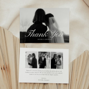 Carte De Remerciements Mariage minimaliste noir & blanc avec écriture 4-P