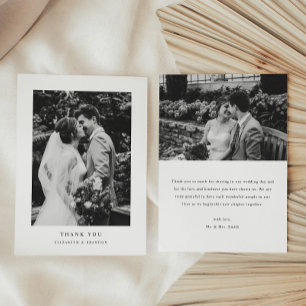 Carte De Remerciements Mariage minimaliste noir et blanc à 2 photos