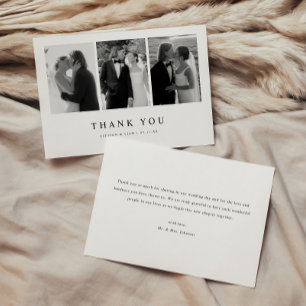 Carte De Remerciements Mariage minimaliste noir et blanc à 3 photos