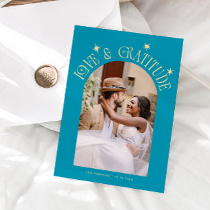 Carte De Remerciements Mariage minimaliste Photo Aqua Amour & Gratitude