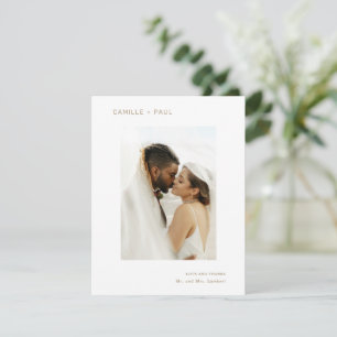 Carte De Remerciements Mariage minimaliste photo or élégant