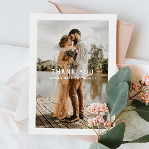 Carte De Remerciements Mariage Minimaliste Photo Simple et Neutre