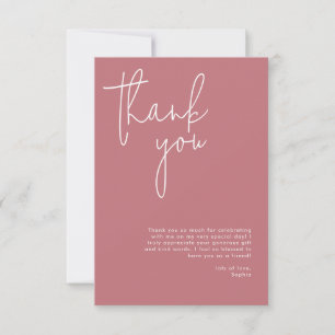 Carte De Remerciements Mariage Minimaliste Rose Poussiéreux Fête de Fianç
