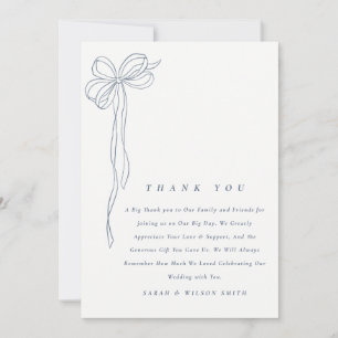 Carte De Remerciements Mariage Minimaliste Simple Bleu Cendré Nœud Papill