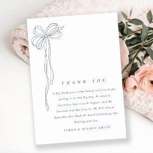 Carte De Remerciements Mariage Minimaliste Simple Bleu Cendré Nœud Papill