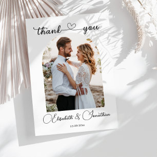 Carte De Remerciements Mariage minimaliste simple Script Heart Photo Arch