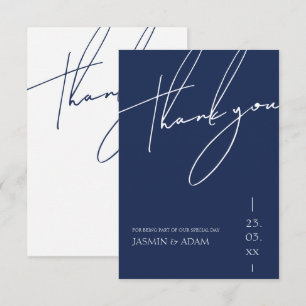 Carte De Remerciements Mariage Minimaliste Typographie Script Bleu Marine
