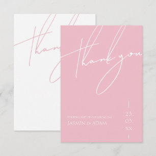 Carte De Remerciements Mariage Minimaliste Typographie Script Rose Bonbon