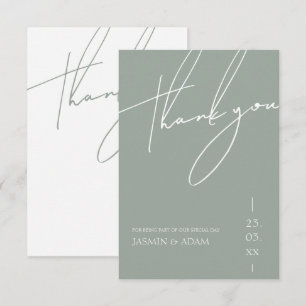 Carte De Remerciements Mariage Minimaliste Vert Sauge Typographie Script