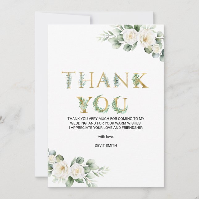 Carte De Remerciements mariage moderne à la verdure d'eucalyptus (Devant)