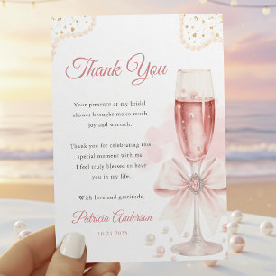 Carte De Remerciements Mariage Moderne à l'Aquarelle Perles & Prosecco