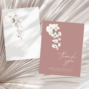 Carte De Remerciements Mariage Moderne à l'Orchidée Blanche Rose Poussiér