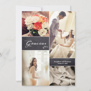 Carte De Remerciements Mariage Moderne avec Collage de Photos en Style Sc