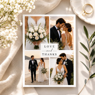 Carte De Remerciements Mariage moderne avec collage de photos et remercie